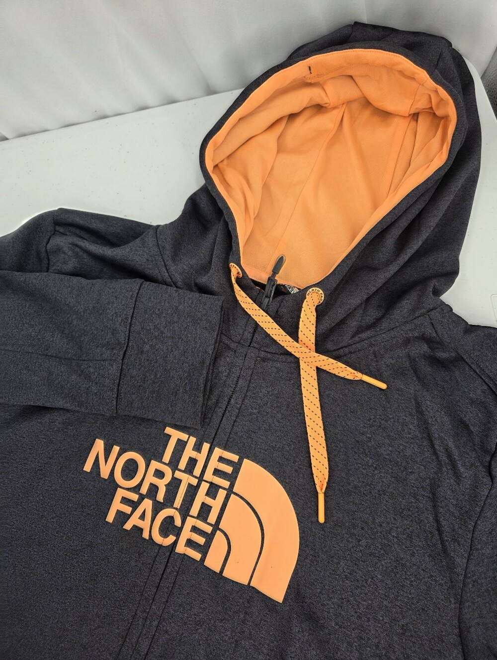 The North Face Half Dome Full Zip Womens Hoodie Gray Orange Size 2XL Thumb Holes